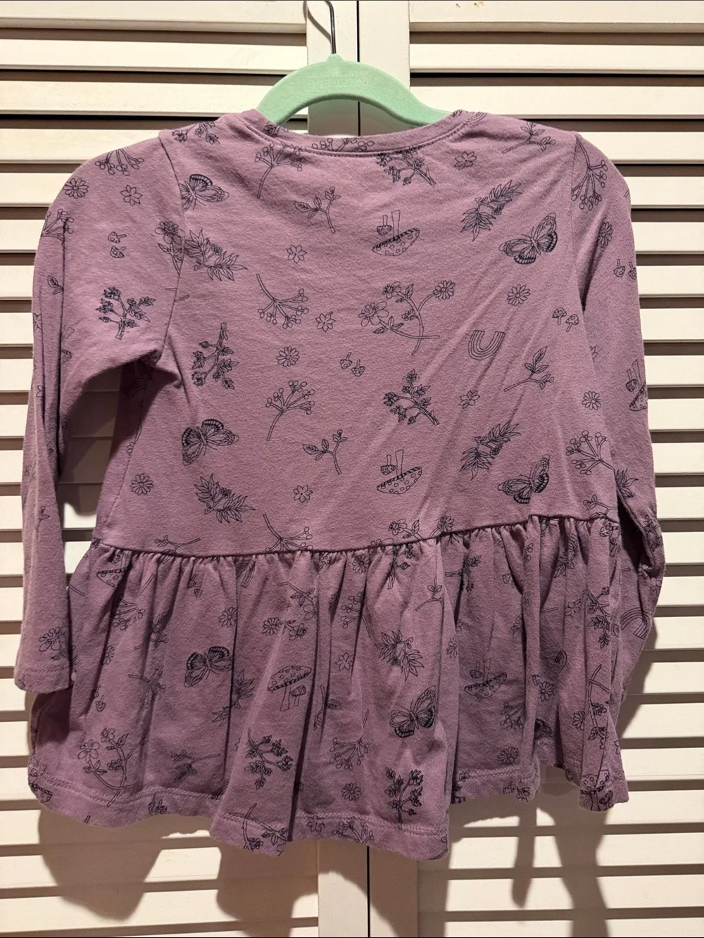 GAP Purple Long-Sleeve Peplum Top with Nature Prints